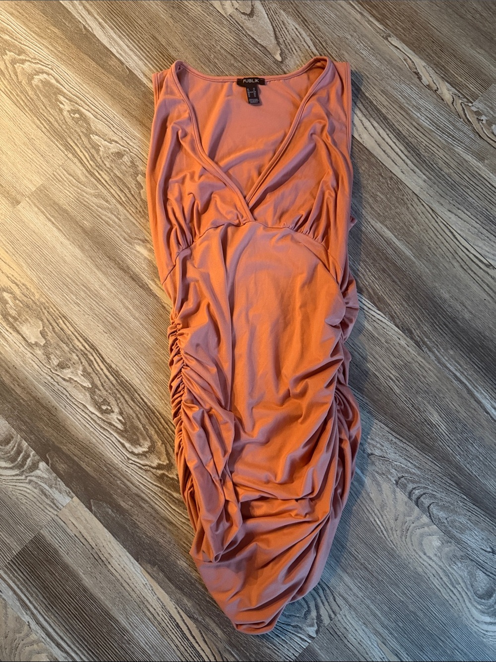 Ruched Sleeveless Midi Dress in Coral by Public Desire